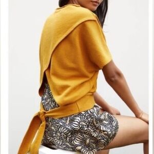 Anthropologie Tie Back Sweatshirt Tee Orange